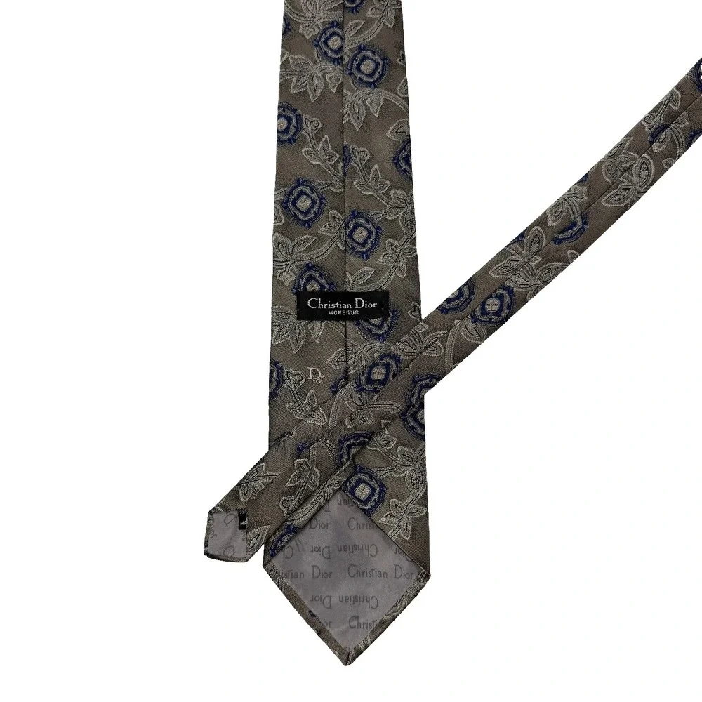 CHRISTIAN DIOR MONSIEUR Mens Necktie Vintage Silk‎ Blend Floral Gray Blue USA